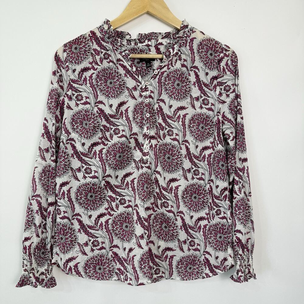 Talbots Chrysanthemum Trellis Ruffle Trim Popover Top Womens Size MP
